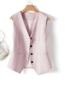 Women's Plain Vest, V-Neck Jacket, Spring Autumn, Fashion Commuter, Apparel