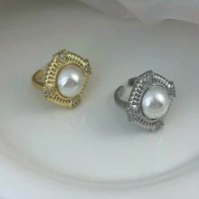 1 件时尚微镶嵌夸张珍珠和锆石戒指，适合女性 - 方塊 - 查看 5