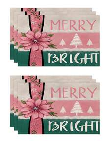 1 件/4 件/6 件冬季圣诞装饰餐垫，“你好冬天”，圣诞雪人与驯鹿亚麻餐垫，防尘垫，适用于家庭、餐厅、餐厅、餐桌装饰、家居摆设 - 彩色 - 查看 15