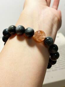 1 Pc Fashionable Natural Stone Eagle Eye Stone Black Gold Super Seven Crystal Bracelet, Suitable For Men And Women To Wear, Comes With A Gift Box And Jewelry Storage Bag - A 10-11mm Eagle Eye Stone Bracelet - View 3