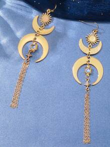 1 对波西米亚风格新月锆石长流苏耳环复古时尚女士宴会情人节礼物配饰、妈妈、母亲、母亲节、礼物