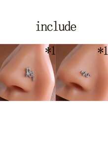 2 件优雅小蛇装饰水钻不锈钢蛇形鼻环/鼻环，低过敏穿孔身体首饰 - 銀色 - 查看 12