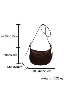 秋冬季女士纯色绒面斜挎包，复古时尚手提包，配有可调节肩带和拉链开合，适合日常外出、约会、通勤、度假、户外、送礼 - 咖啡棕 - 查看 9