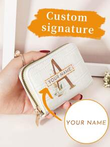 Personalized Name Signature Crocodile Pattern Letter Flower Design Multi-Card Wallet Purse As Valentine's Day Mother's Day Birthday Gift, Purses And Bags Women