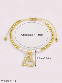 1 件情人节白珍珠 18k 镀金铜串珠手链，女士奢华珠宝，约会礼物 - 金色 - 查看 16