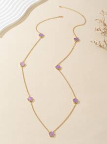 1 buah Kalung Panjang Liontin Daun Semanggi Ungu yang Modis dan Elegan, Cocok untuk Dipadukan dengan Sweater - Purple - View 3