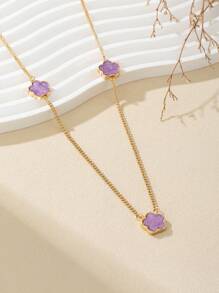 1 buah Kalung Panjang Liontin Daun Semanggi Ungu yang Modis dan Elegan, Cocok untuk Dipadukan dengan Sweater - Purple - View 2