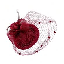 1 件复古蝴蝶结和羽毛头带，百搭迷人帽子，适合派对、圣诞节、新娘、婚礼 - 酒紅色 - 查看 10