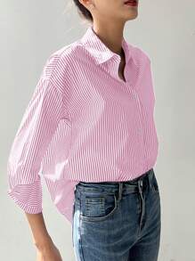 ZANZEA Fashion Women Buttons Long Sleeve Striped Casual Blouse Ladies Office Work Tops Shirt - 粉色 - 查看 5