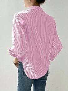 ZANZEA Fashion Women Buttons Long Sleeve Striped Casual Blouse Ladies Office Work Tops Shirt - 粉色 - 查看 6