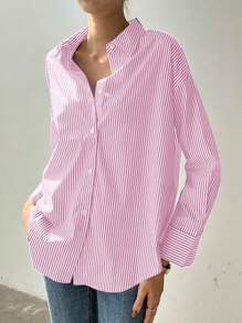 ZANZEA Fashion Women Buttons Long Sleeve Striped Casual Blouse Ladies Office Work Tops Shirt - 粉色 - 查看 4