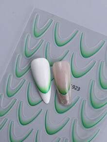 3片渐变法式美甲贴纸，蓝绿黄新月形法式条纹图案，自粘式美甲贴花，适用于美甲用品和工具 - 彩色 - 查看 7