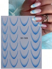 3片渐变法式美甲贴纸，蓝绿黄新月形法式条纹图案，自粘式美甲贴花，适用于美甲用品和工具 - 彩色 - 查看 5