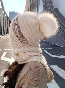 女士针织帽围巾套装，时尚百搭，保暖防风，适合秋冬季户外活动、滑雪、购物等场合，冬季配饰，冬季穿搭，情人节礼物