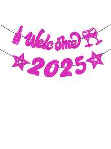 欢迎 2025 标志新年派对横幅，闪光香槟星装饰庆祝 2025 年新年悬挂花环彩旗装饰，新年派对背景用品 - 彩色 - 查看 16