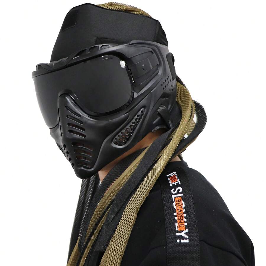 1 件户外骑行防风面罩，PC 镜片，全脸面罩，适合户外骑行、运动、角色扮演 - 黑色 - 查看 1