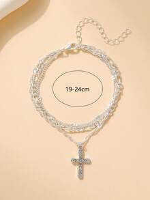 1 chiếc vòng tay nhiều lớp mặt dây chuyền hợp kim đính đá Rhinestone tối giản, phù hợp cho phụ nữ - đi qua - Xem 2