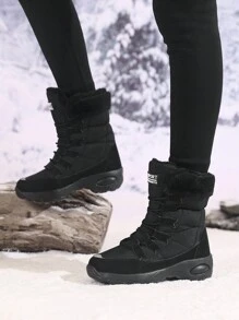 Women's High-Top Lace-Up Snow Boots, Warm Anti-Slip Ankle Boots, High Thick Sole Waterproof Winter Boots - Black - View 5