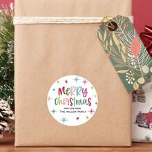 54/108/270/540 piezas Pegatinas redondas personalizadas de Feliz Navidad, divertidas y festivas, de colores para días festivos, etiquetas personalizadas de Feliz Navidad para regalos navideños, etiquetas de remitente/destinatario, etiquetas de regreso a la dirección personalizadas para sobres, invitaciones y paquetes - ideales para bodas, aniversarios y ocasiones especiales - Estilo A - Ver 3