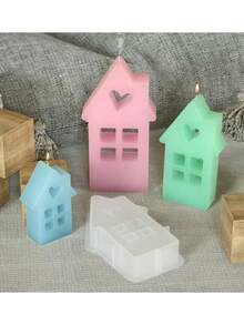 1pc跨境多尺寸烟囱心形房子硅胶蜡烛模具DIY 3D房屋装饰香薰石硅胶模具 - 白色 - 查看 3