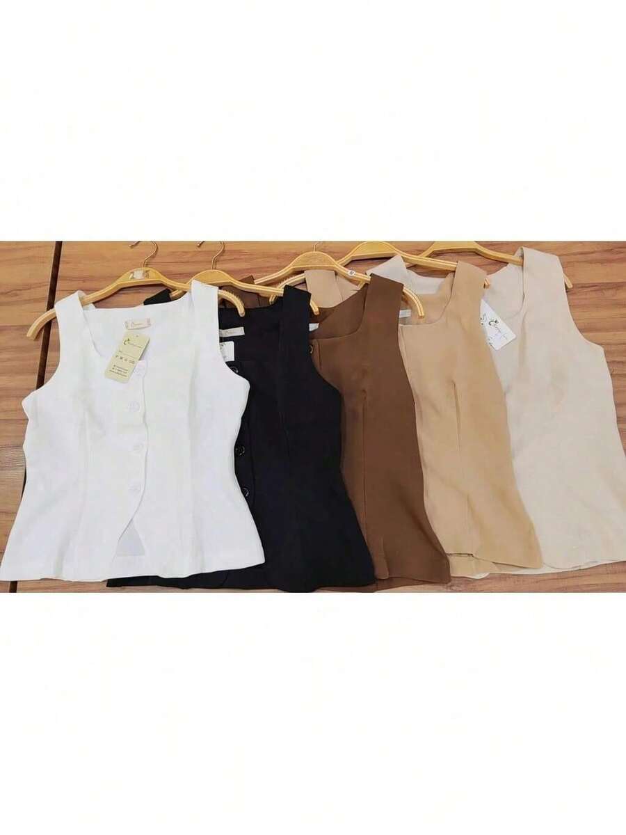 Women's Casual Tailored Vest With 4 Formal Buttons - màu đen - Xem 1