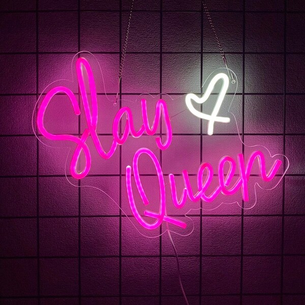 Slay Queen Neon Sign Pink White LED Neon Light Up Signs For Wall Decor Usb Neon Light For Bedroom Preppy Girl Aesthetic Room Dorm Decor Y2k Party Gifts