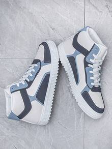 男士时尚简约休闲运动滑板鞋，高帮运动鞋，透气 - 藍色 - 查看 3