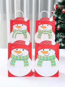 12 túi quà tặng bằng giấy họa tiết cây thông Noel hình ông già Noel kèm nhãn dán, trang trí Giáng sinh vui vẻ cho gia đình, túi quà Giáng sinh tự dính, vật dụng đóng gói quà tặng, quà tặng đêm Giáng sinh, chúc mừng năm mới 2026 - Người tuyết túi giấy đỏ - Xem 2