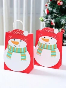 12 túi quà tặng bằng giấy họa tiết cây thông Noel hình ông già Noel kèm nhãn dán, trang trí Giáng sinh vui vẻ cho gia đình, túi quà Giáng sinh tự dính, vật dụng đóng gói quà tặng, quà tặng đêm Giáng sinh, chúc mừng năm mới 2026 - Người tuyết túi giấy đỏ - Xem 1