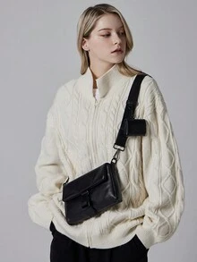 1 chiếc túi đeo chéo vuông PU màu trơn, thích hợp cho phụ nữ sử dụng hàng ngày - màu đen - Xem 4