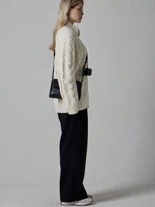 1 chiếc túi đeo chéo vuông PU màu trơn, thích hợp cho phụ nữ sử dụng hàng ngày - màu đen - Xem 5