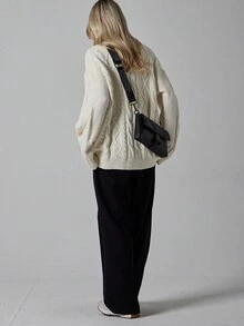 1 chiếc túi đeo chéo vuông PU màu trơn, thích hợp cho phụ nữ sử dụng hàng ngày - màu đen - Xem 6