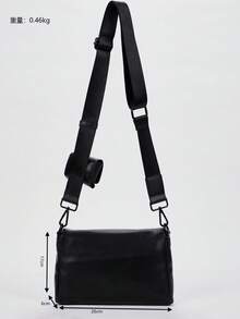 1 chiếc túi đeo chéo vuông PU màu trơn, thích hợp cho phụ nữ sử dụng hàng ngày - màu đen - Xem 9
