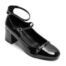 多带粗跟漆皮高跟鞋——现代优雅与舒适 - 黑色 - 查看 3