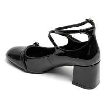 多带粗跟漆皮高跟鞋——现代优雅与舒适 - 黑色 - 查看 5