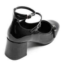 多带粗跟漆皮高跟鞋——现代优雅与舒适 - 黑色 - 查看 6