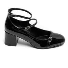 多带粗跟漆皮高跟鞋——现代优雅与舒适 - 黑色 - 查看 4