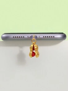 全新设计花生形防尘盖，哑光金色，可打开吊坠配仿珍珠，手机充电口防尘塞配件，情侣/BFF 手机防尘罩塞 - 紅色花生 - 查看 11