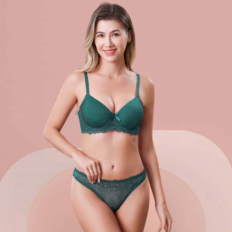 Lingerie Set With Underwire And Lace Cups Thong Panties Z&D 8013 - 彩色 - 查看 3