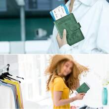 [定制] 护照和疫苗卡夹组合，带信用卡插槽和登机牌插槽的护照钱包保护套，旅行必备品，RFID 屏蔽皮革旅行配件 - 棕色 - 查看 9