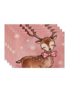 1 件/4 件/6 件冬季圣诞装饰餐垫，“你好冬天”，圣诞雪人与驯鹿亚麻餐垫，防尘垫，适用于家庭、餐厅、餐厅、餐桌装饰、家居摆设 - 彩色 - 查看 20