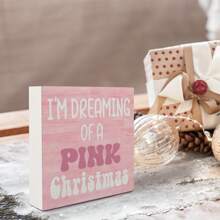 Christmas Festive Pink PVC Sign, "I'm Dreaming Of A Pink Christmas" Desk Decor, Home & Office Holiday Ornament For Various Room Types, Indoor Non-Electric Collectible Figurine - Pack Of 1 - Pink - View 1