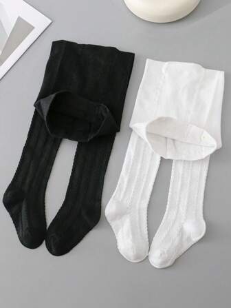 2 件装女孩印花纯色紧身裤、白色弹力打底裤，舒适合身，适合婴儿、儿童和青少年