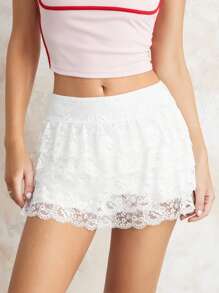 Women's Y2k Ruffle Shorts Lace Lolita Bloomers Elastic Waist Bow Front Shorts Micro Boyshorts