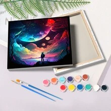 1 件带框数字油画卡通风景易于在画布上绘画亚克力工艺品极光图片可用作 DIY 礼物 20x20 厘米/7.87x7.87 英寸 - 彩色 - 查看 3