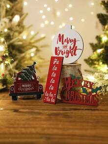 1 件圣诞木制桌面装饰 - 复古红色卡车，配有圣诞树和“圣诞快乐”标志，乡村节日装饰，用于壁炉架、架子或桌子，非常适合节日家庭、办公室或派对装饰最佳礼物 - 彩色 - 查看 2