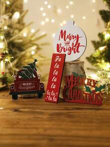 1 件圣诞木制桌面装饰 - 复古红色卡车，配有圣诞树和“圣诞快乐”标志，乡村节日装饰，用于壁炉架、架子或桌子，非常适合节日家庭、办公室或派对装饰最佳礼物 - 彩色 - 查看 5