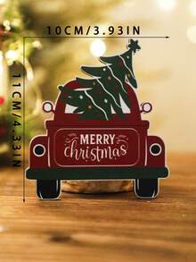 1 件圣诞木制桌面装饰 - 复古红色卡车，配有圣诞树和“圣诞快乐”标志，乡村节日装饰，用于壁炉架、架子或桌子，非常适合节日家庭、办公室或派对装饰最佳礼物 - 彩色 - 查看 3