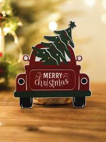 1 件圣诞木制桌面装饰 - 复古红色卡车，配有圣诞树和“圣诞快乐”标志，乡村节日装饰，用于壁炉架、架子或桌子，非常适合节日家庭、办公室或派对装饰最佳礼物 - 彩色 - 查看 7