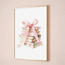 1 本无框书粉色蝴蝶结艺术海报美学少女房间装饰时髦绘画帆布印刷简约墙壁画适用于女孩房间、宿舍、公寓、客厅、卧室、现代家居装饰 - 彩色 - 查看 1